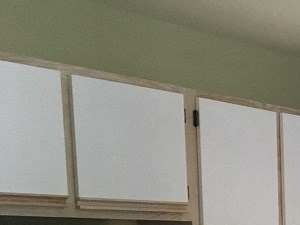 Open kitchen with a breakfast bar and built in microwave